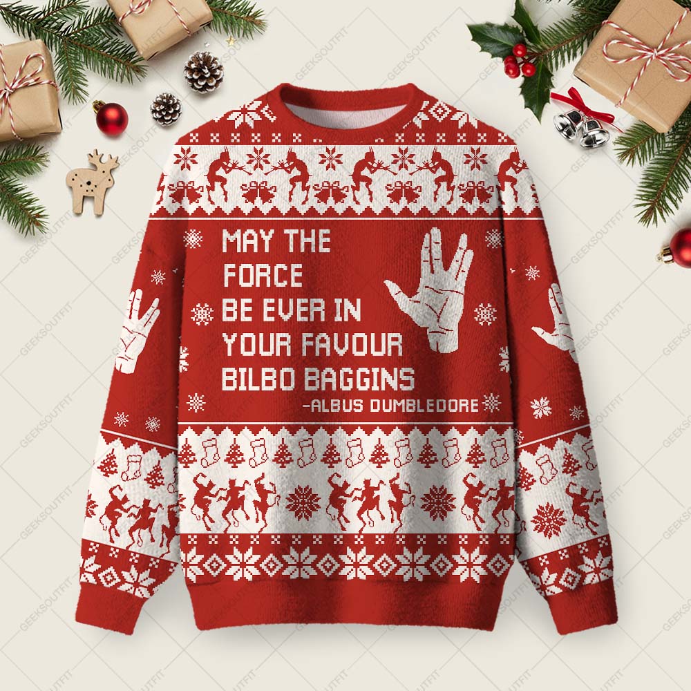 May The Force Be Ever In Your Favour Bilbo Baggins Ugly Christmas Fuzzy Fleece Sweatshirt