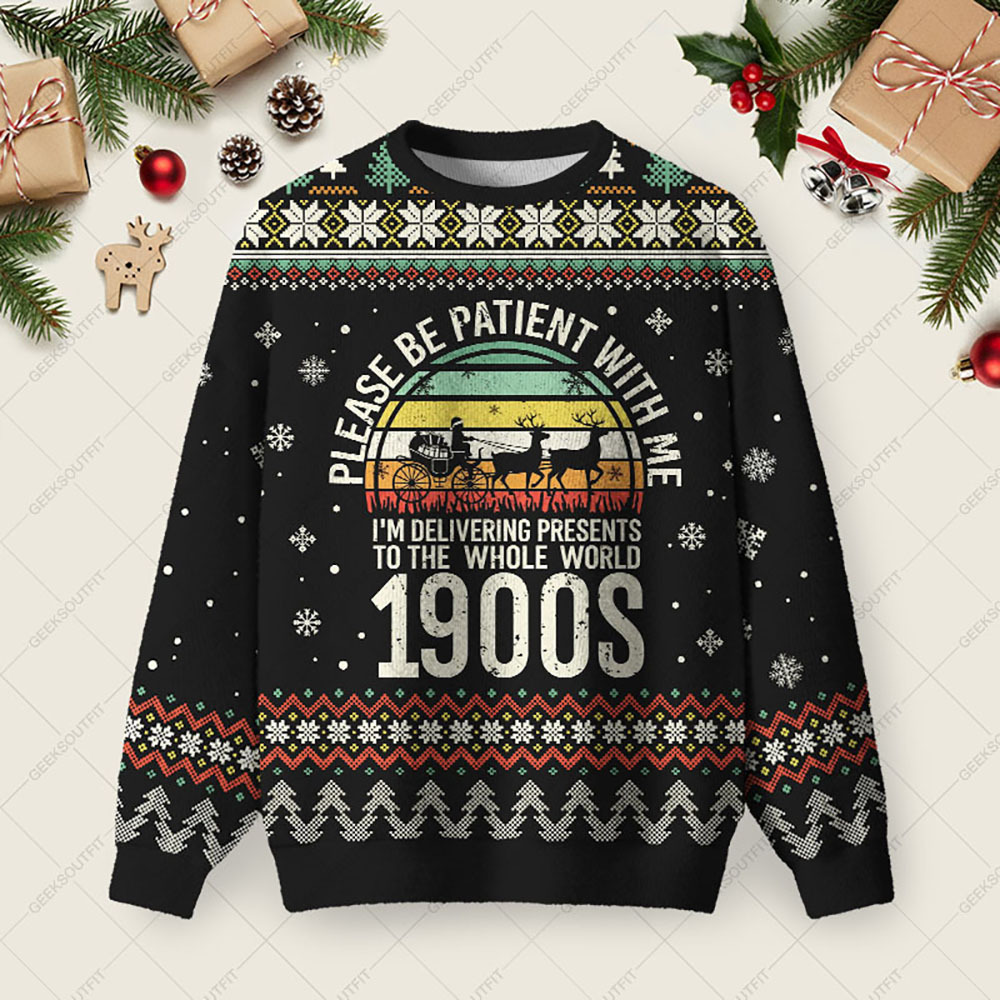 Geeksoutfit Please Be Patient With Me Ugly Christmas Fuzzy Fleece Sweatshirt for Sale
