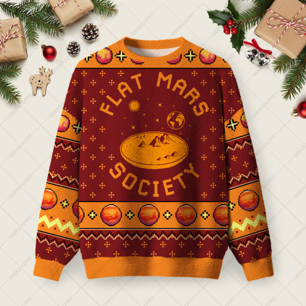Flat Mars Society Ugly Christmas Fuzzy Fleece Sweatshirt