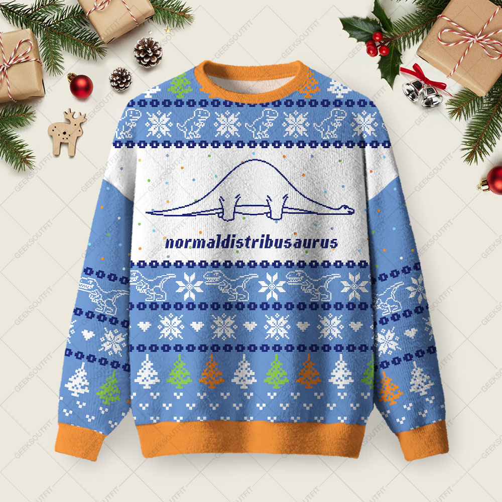 Geeksoutfit Normaldistribusaurus Ugly Christmas Fuzzy Fleece Sweatshirt for Sale