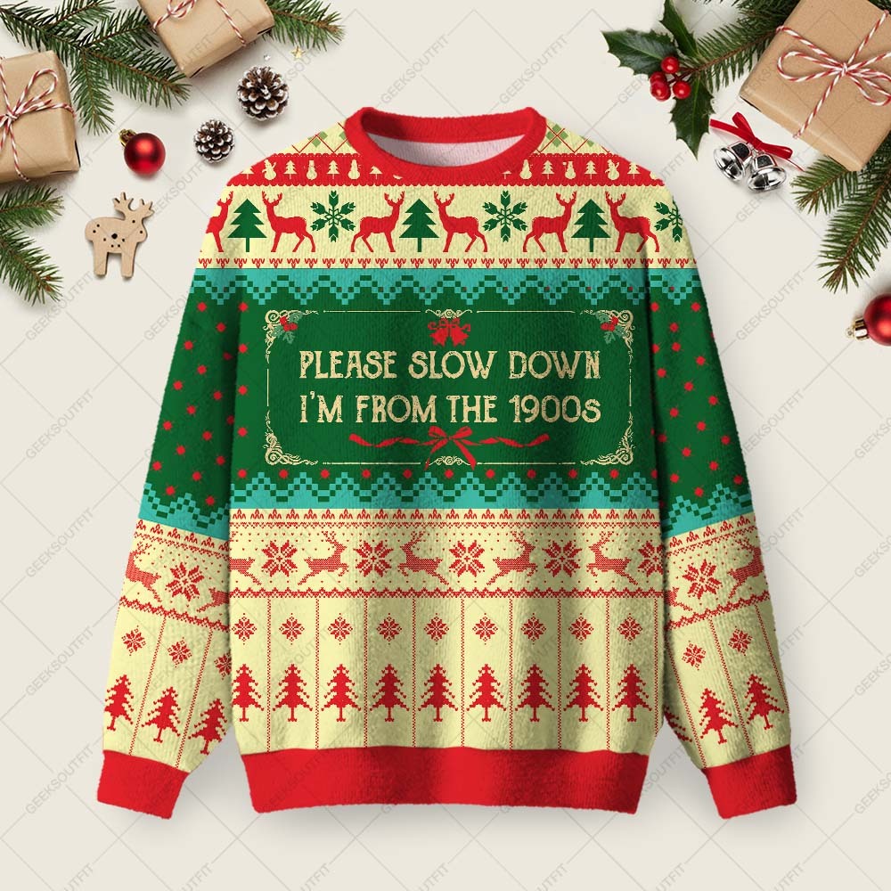 Geeksoutfit Please Slow Down Ugly Christmas Fuzzy Fleece Sweatshirt for Sale