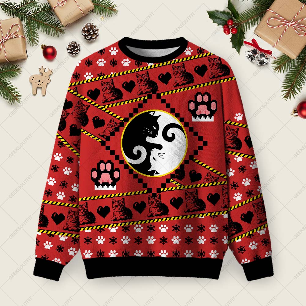 Cats Humour Ugly Christmas Fuzzy Fleece Sweatshirt