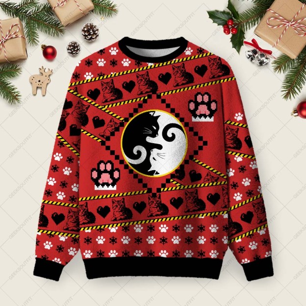 Cats Humour Ugly Christmas Fuzzy Fleece Sweatshirt