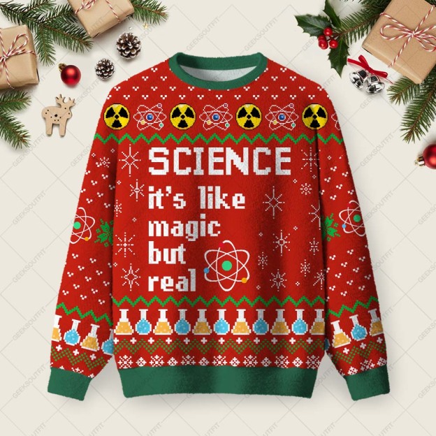 Science It's Like Magic But Real Ugly Christmas Fuzzy Fleece Sweatshirt