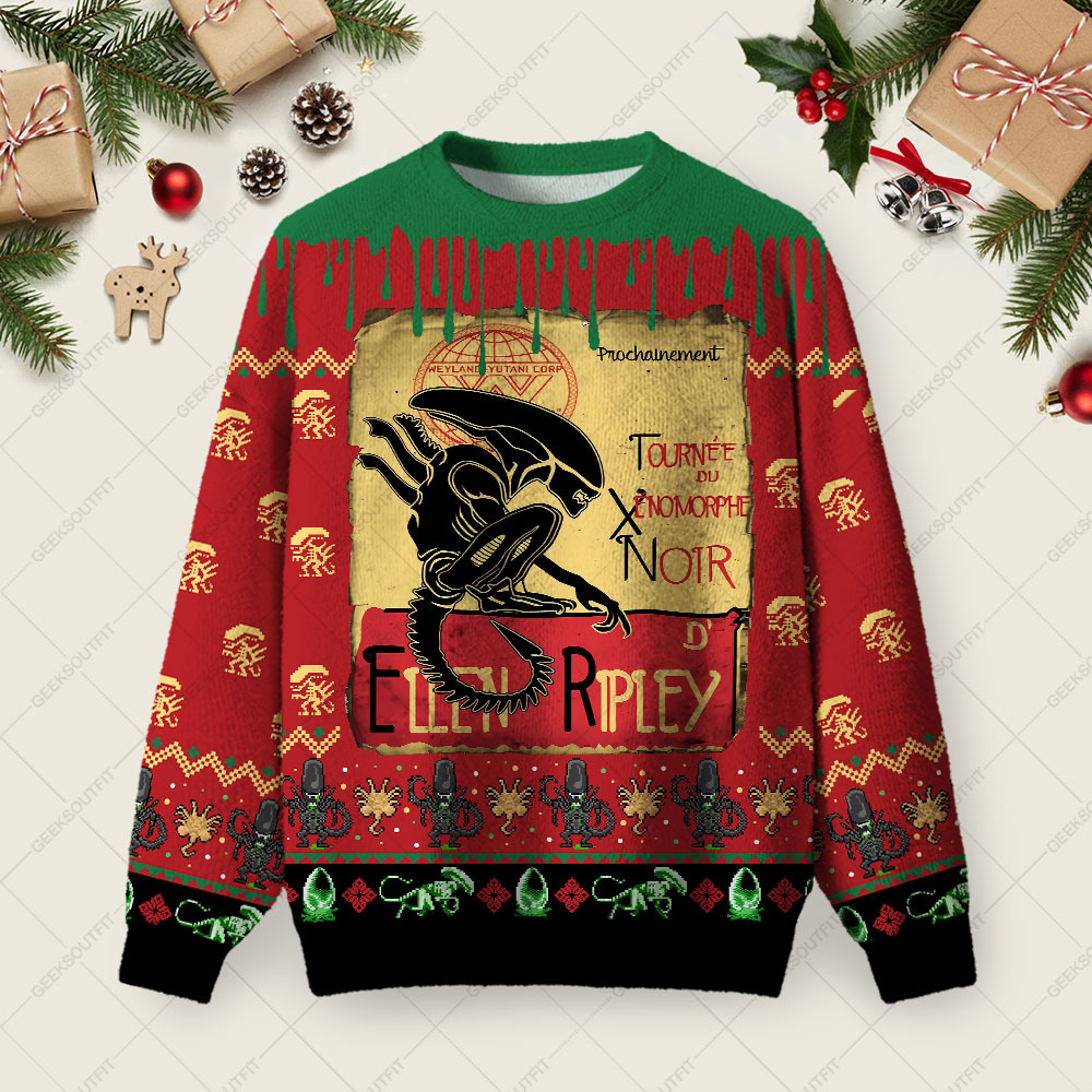 Geeksoutfit Alien Scifi Vintage Ugly Christmas Fuzzy Fleece Sweatshirt for Sale