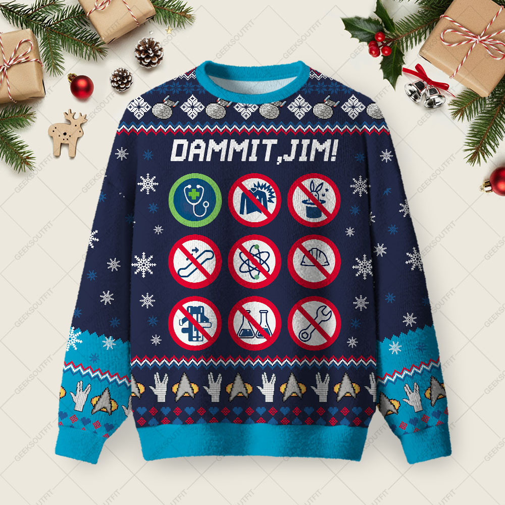 Geeksoutfit Dammit Jim Ugly Christmas Fuzzy Fleece Sweatshirt for Sale