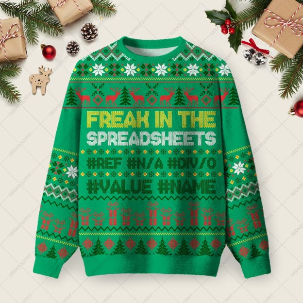 Freak In The Spreadsheets Ugly Christmas Fuzzy Fleece Sweatshirt