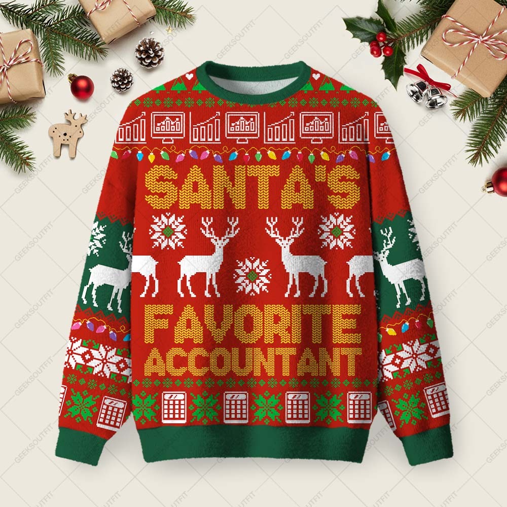 Geeksoutfit Santa's Favorite Accountant Ugly Christmas Fuzzy Fleece Sweatshirt for Sale