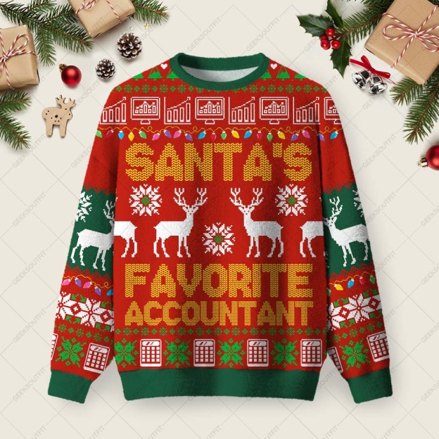 Santa's Favorite Accountant Ugly Christmas Fuzzy Fleece Sweatshirt