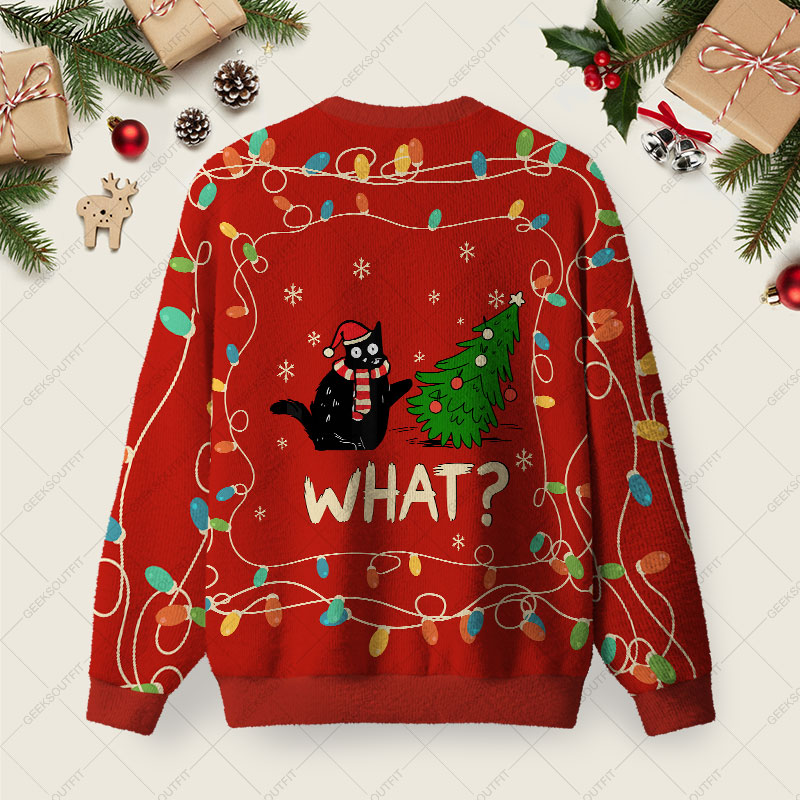 Christmas Cat What Red Ugly Christmas Fuzzy Fleece Sweatshirt