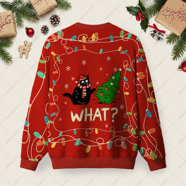 Christmas Cat What Red Ugly Christmas Fuzzy Fleece Sweatshirt
