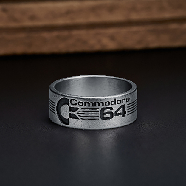 Commodore 64 Geek Silver Band Ring