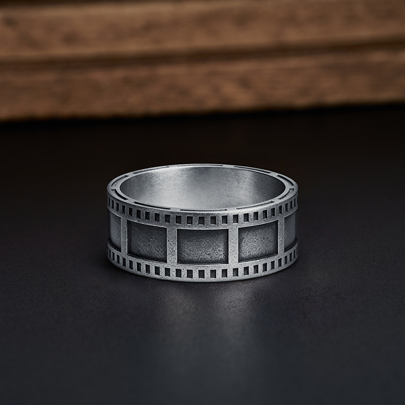 Film Reel Geek Silver Band Ring