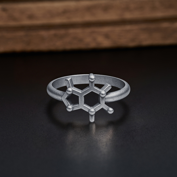 Benzene Geometry Geek Silver Band Ring