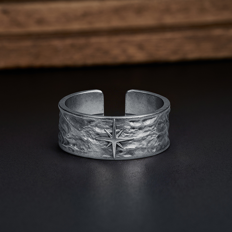 Follow The North Star Geek Silver Band Ring