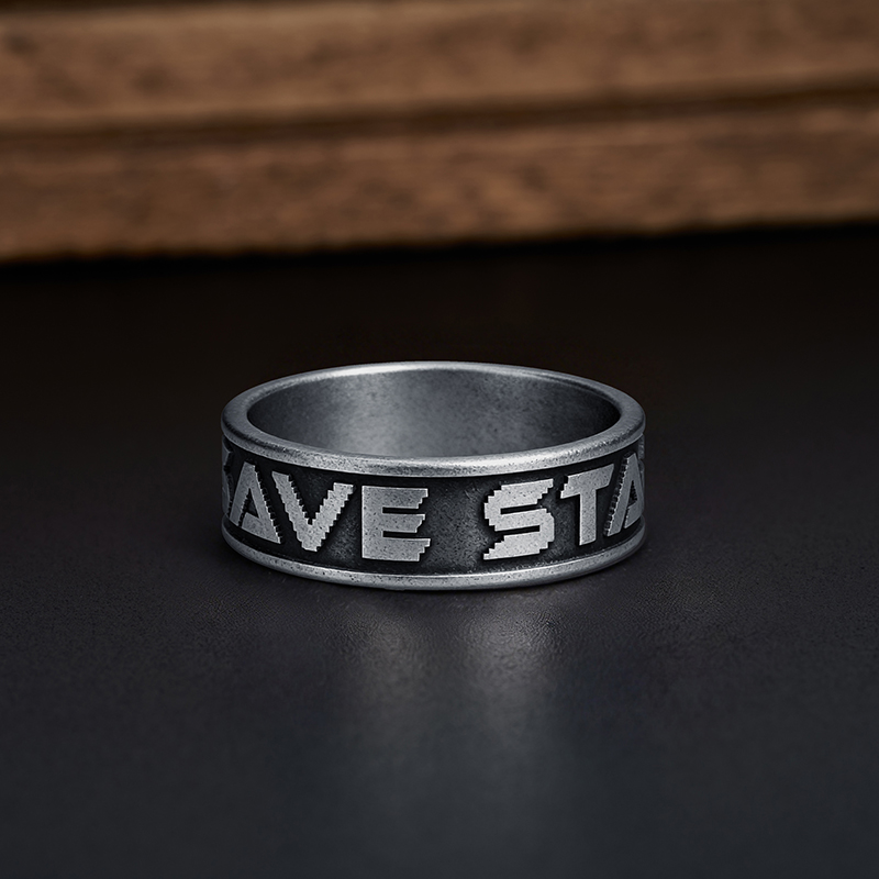 Save Star Geek Silver Band Ring