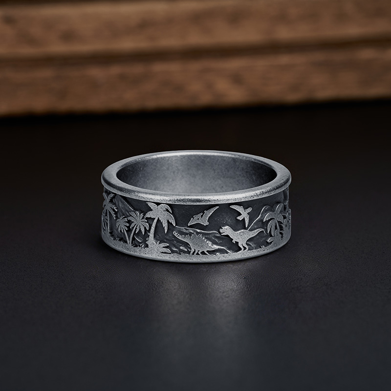 Epoch Of Dinosaur Geek Silver Band Ring