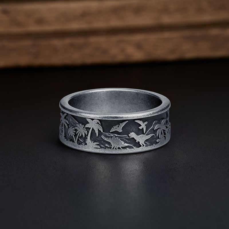 Epoch Of Dinosaur Geek Silver Band Ring