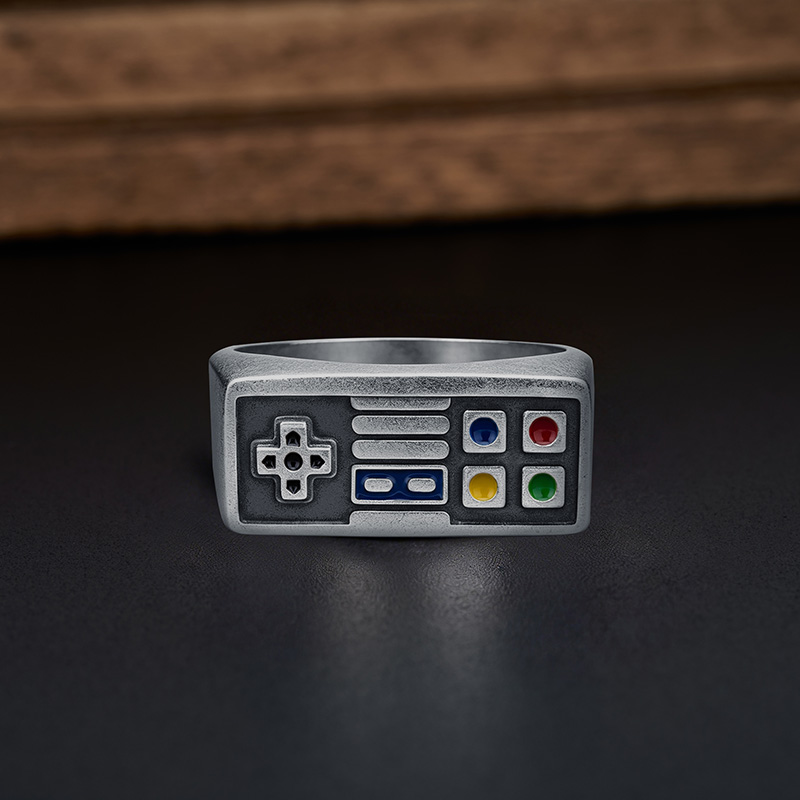 Classic 90s Gaming Geek Silver Band Ring