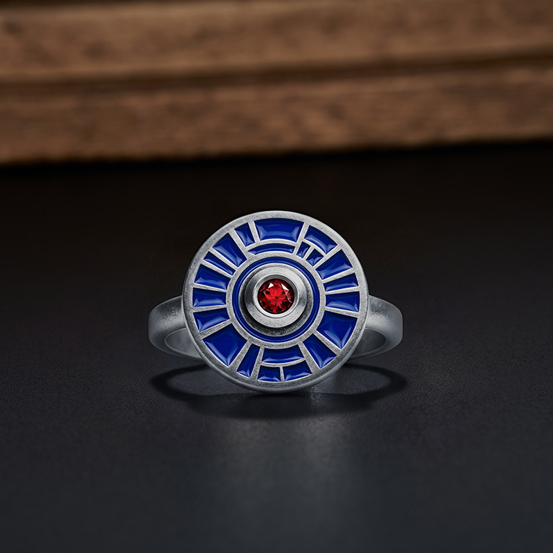 Blue Enamel Mechanical Statement Geek Silver Band Ring