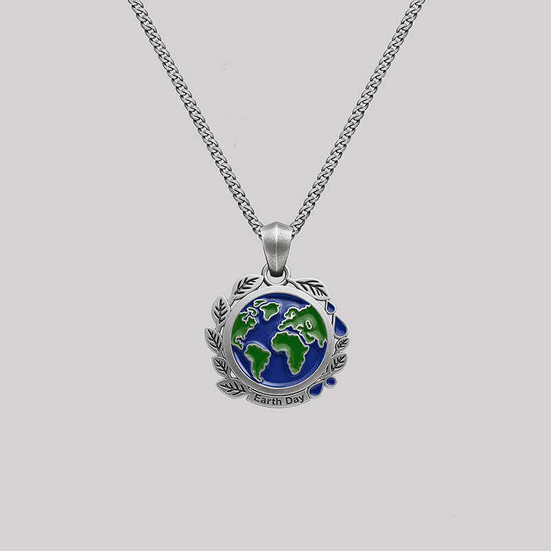 Blue Planet Enamel Pendant Geek Sculptural Necklace