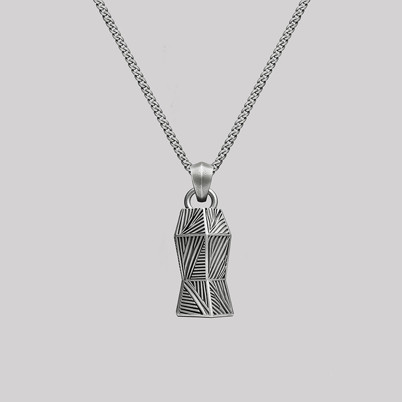 Industrial Line Texture Pendant Geek Sculptural Necklace
