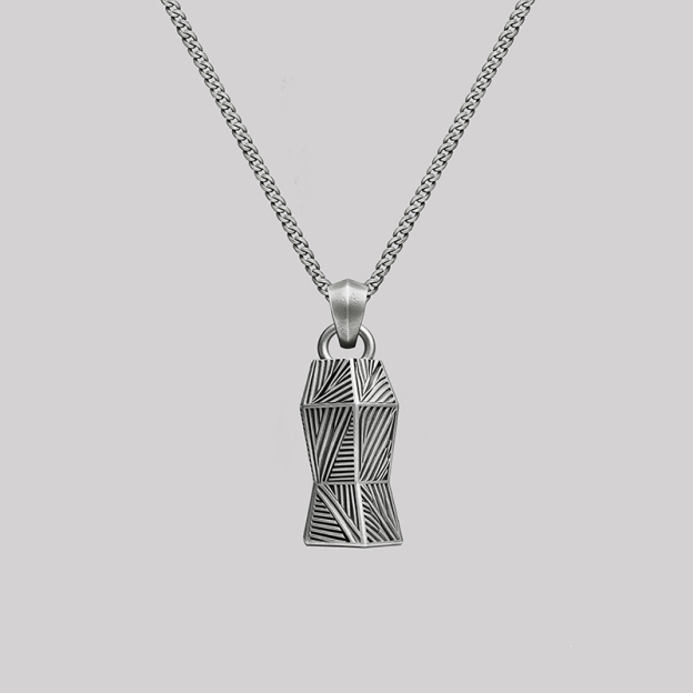 Industrial Line Texture Pendant Geek Sculptural Necklace