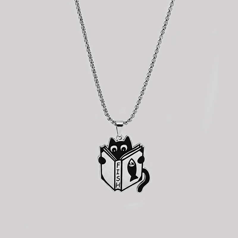 Reading Cat Geek Sculptural Necklace