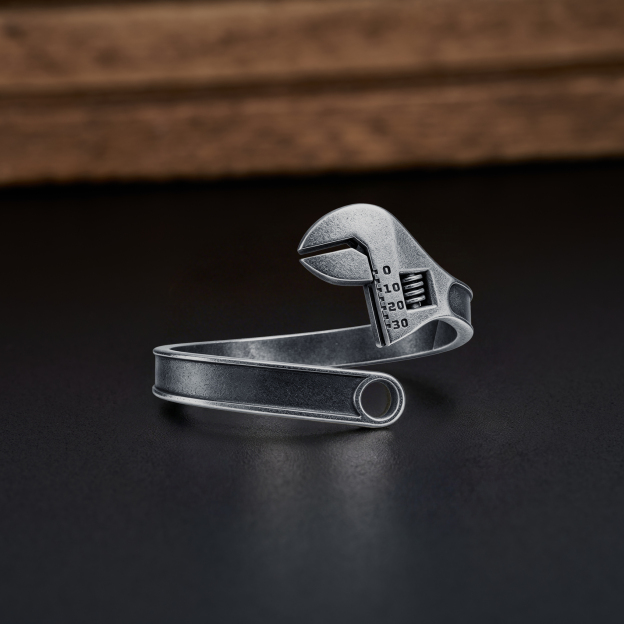 Industrial Spanner Band Geek Silver Band Ring