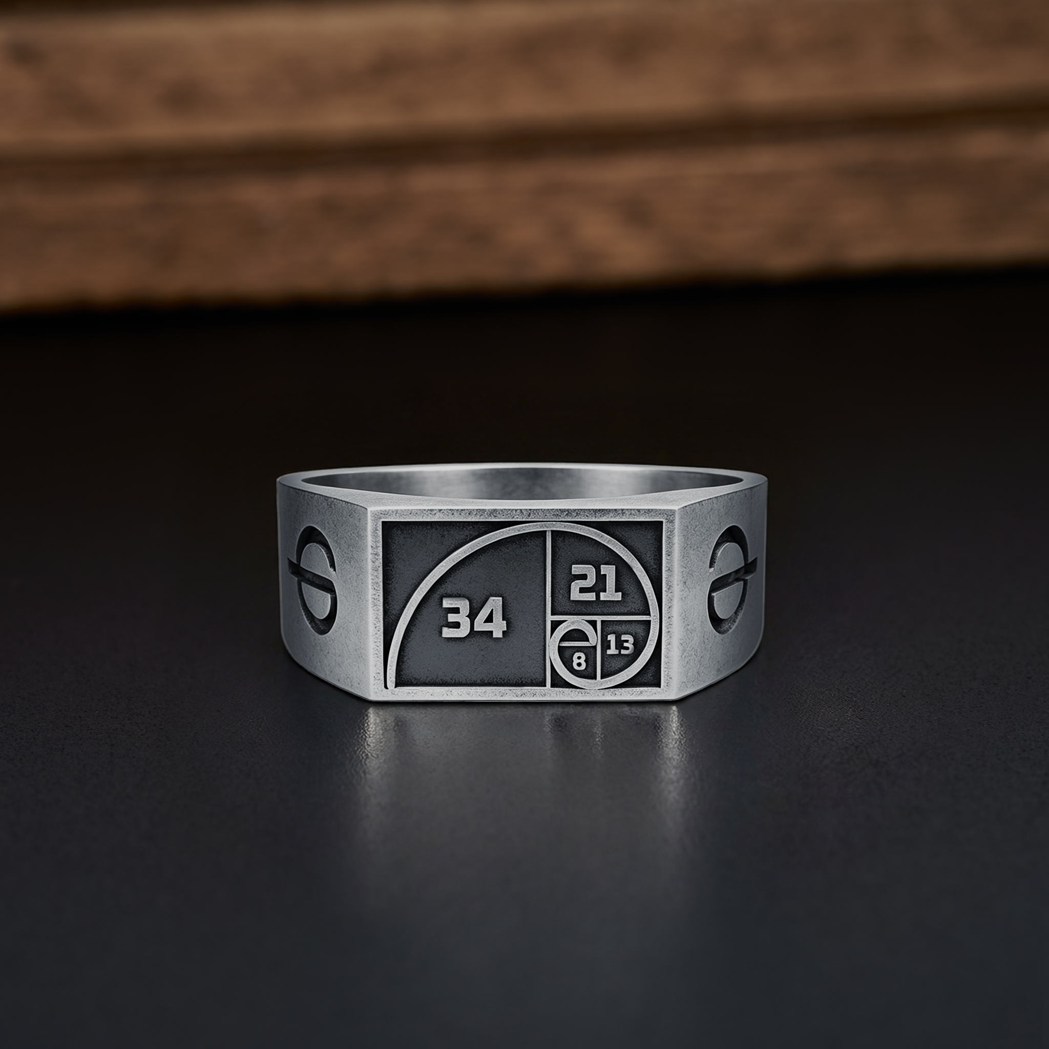Fibonacci Spiral Geek Silver Band Ring