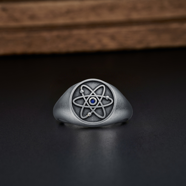 Atomic Model Signet Geek Silver Band Ring