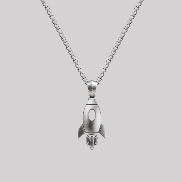 Pulp Sci-Fi Rocket Totem Geek Sculptural Necklace