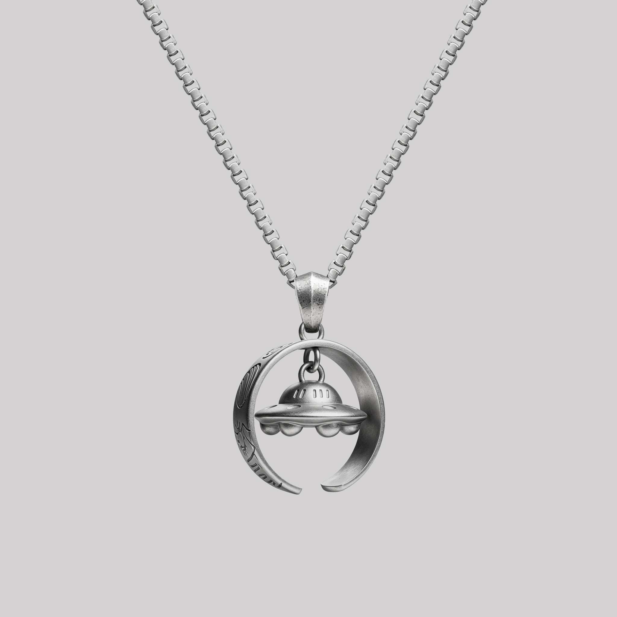 UFO Nerd Crescent Moon Geek Sculptural Necklace