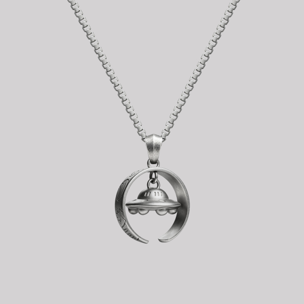UFO Nerd Crescent Moon Geek Sculptural Necklace
