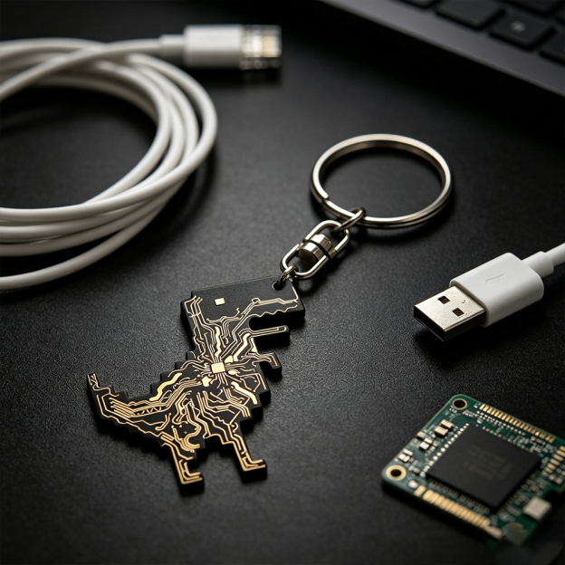 Offline Dinosaur Circuit Board Charm Funny Geek Keychain