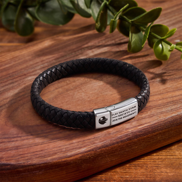 Flat Death Star Society Geek Braided Leather Bracelet