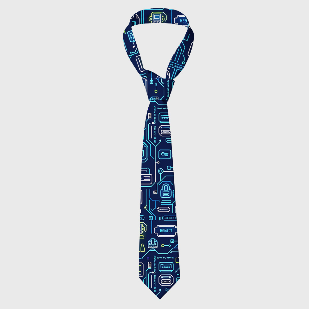 Blue Glowing Circuit-Path Electronics Geek Necktie