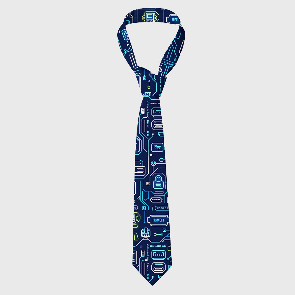 Blue Glowing Circuit-Path Electronics Geek Necktie