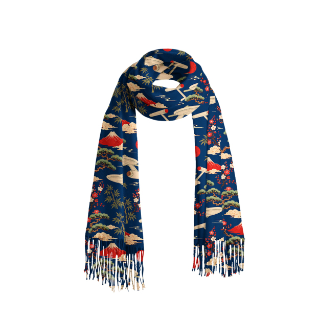 Sci-Fi Spaceship Ukiyo-e Style Geek Soft Fringed Scarf