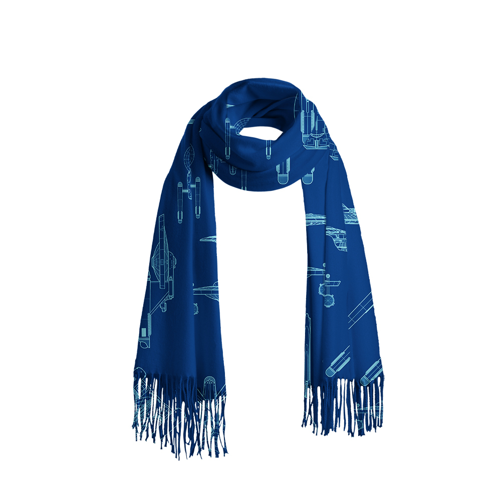 Spaceship Line Drawing Geek Soft Fringed Scarf
