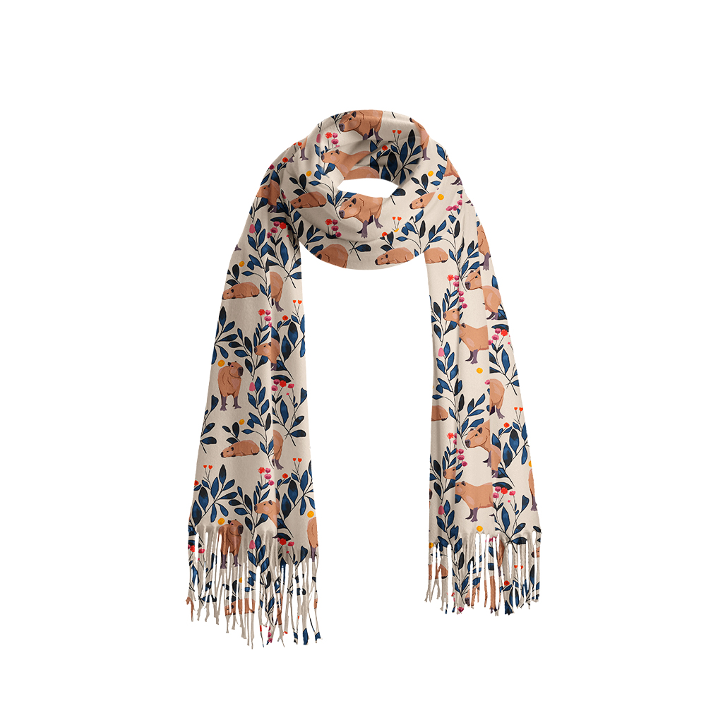 Capybara And Plants Geek Soft Fringed Scarf