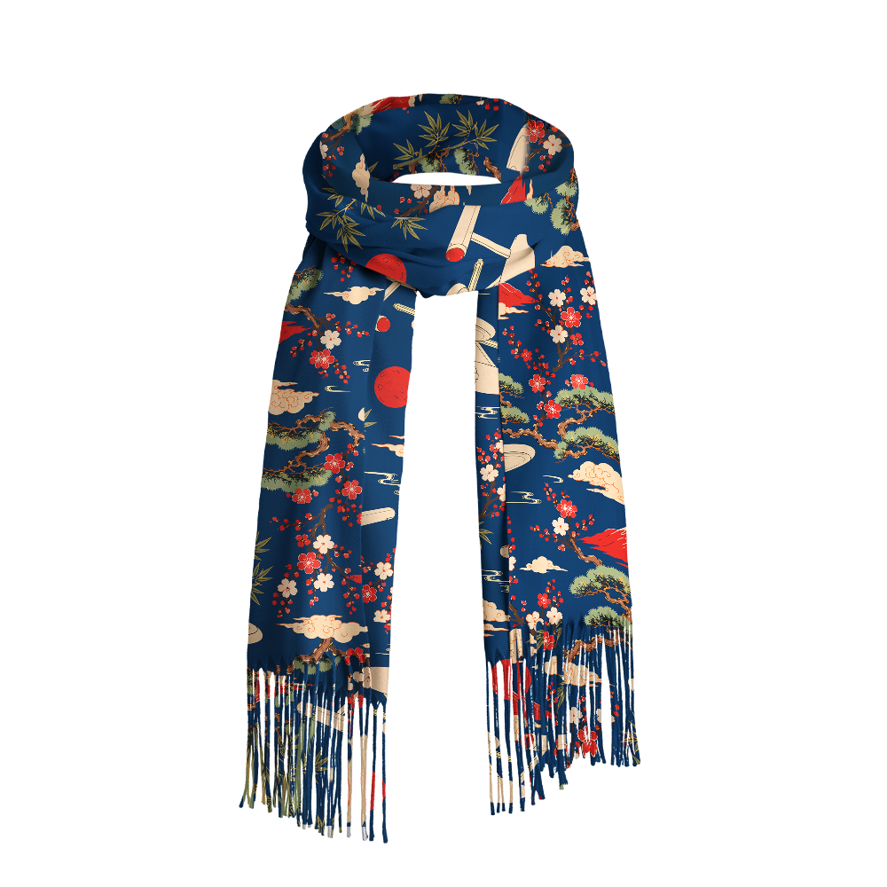 Sci-Fi Spaceship Ukiyo-e Style Geek Soft Fringed Scarf