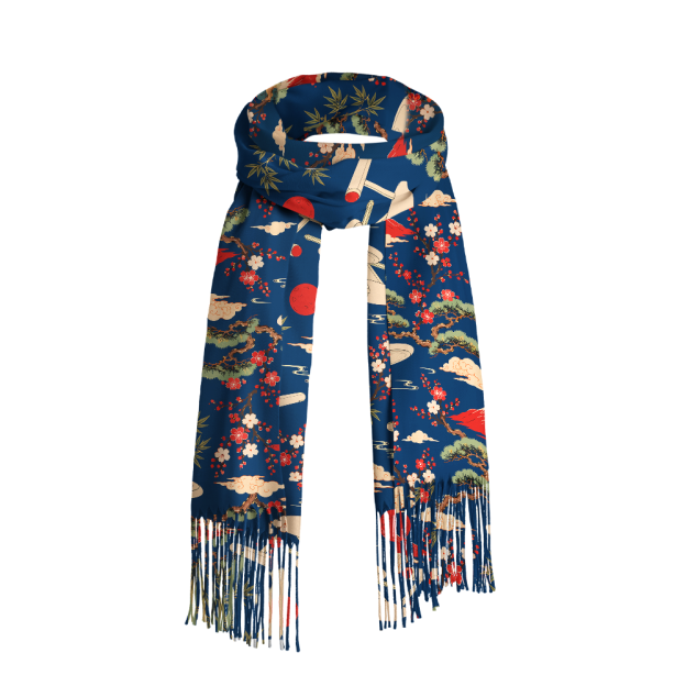 Sci-Fi Spaceship Ukiyo-e Style Geek Soft Fringed Scarf