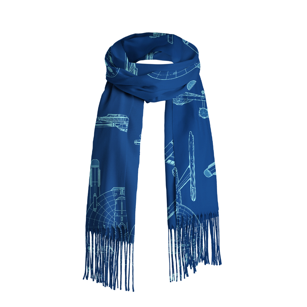 Geeksoutfit Spaceship Line Drawing Geek Soft Fringed Scarf for Sale