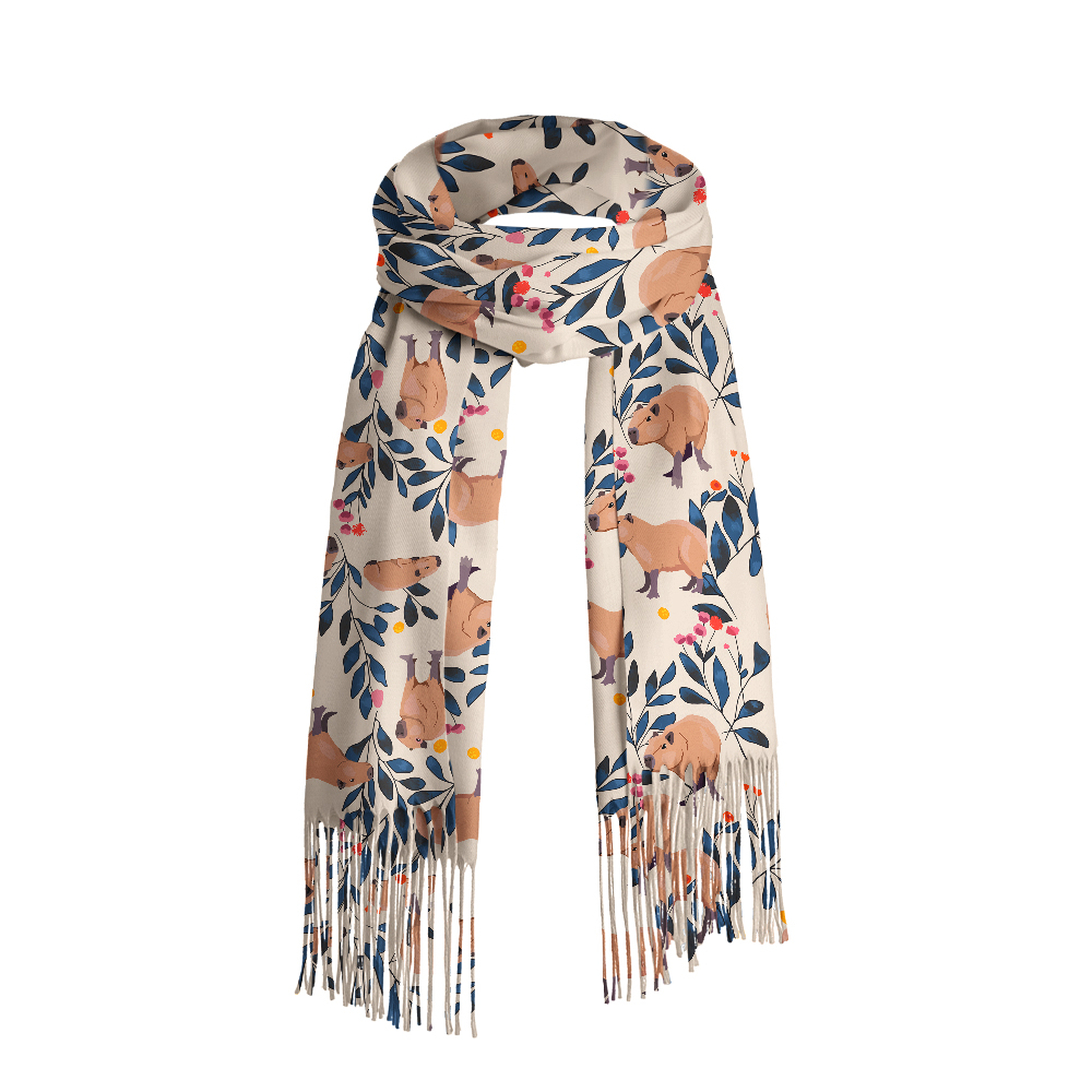Capybara And Plants Geek Soft Fringed Scarf