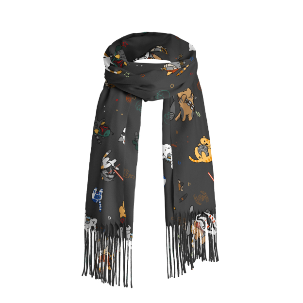 Tie The Fighter Cat Funny Geek Soft Fringed Scarf