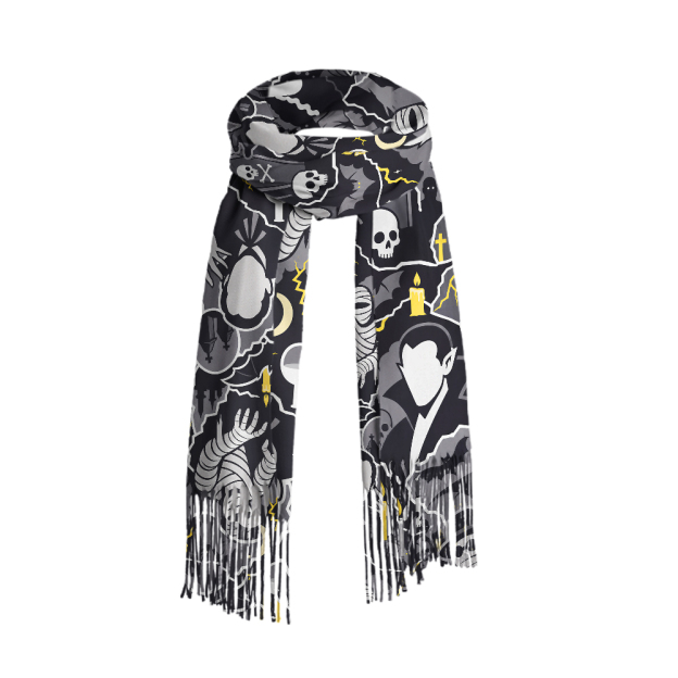 Classic Spooky Monster Collage Geek Soft Fringed Scarf
