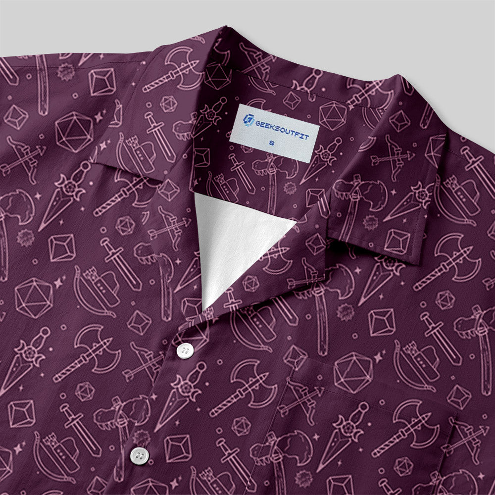 DND Medieval Weapons Button Up Pocket Shirt