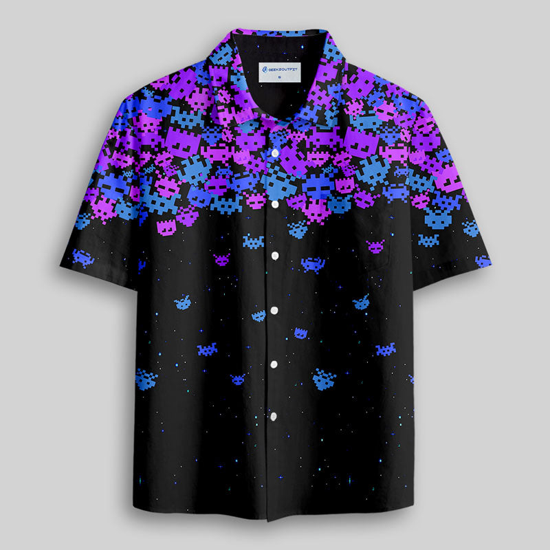Space Pixels Button Up Pocket Shirt