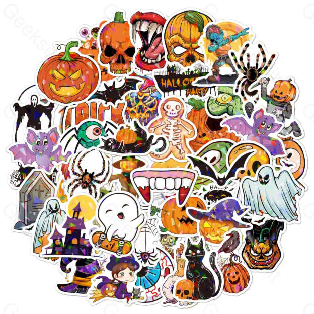100 Halloween Pictures Stickers Holographic 50 Sheets Type B (Tn-Q16)